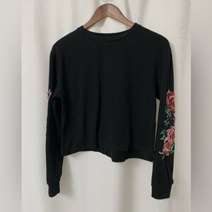 Forever 21 Black Long Sleeve Shirt with Rose Embroidery on Sleeve Juniors Size L